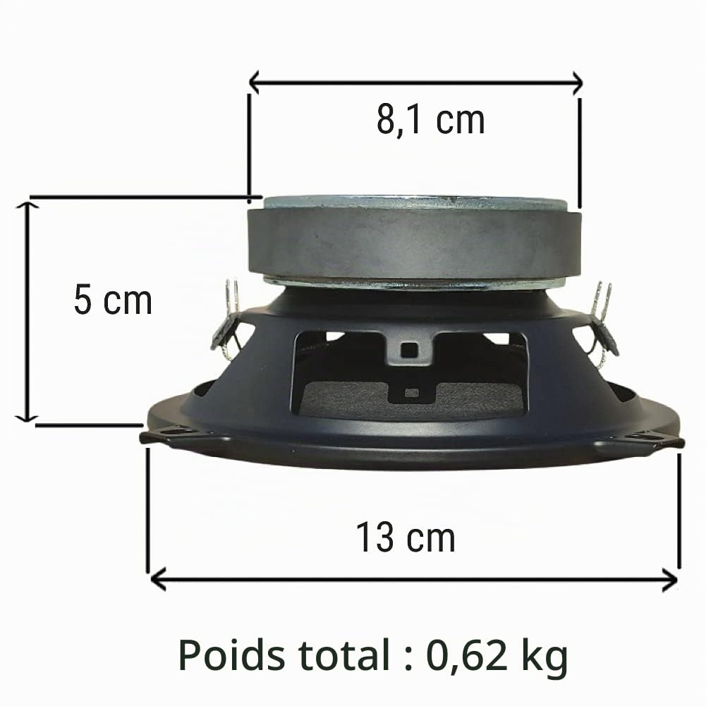 1 Caisson de Basse MASTER AUDIO MA13W/4+4 13 cm 130 mm 5" 80 Watts rms 160 Watts Max Double Bobine 4+4 ohm Dual Voice Coil Suspension Gomme, 1 pièce