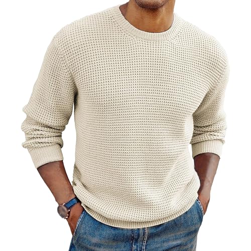 Mens Solid Round Neck Sweater Classic Cotton Neck Knitted Long Sleeve Casual Slim Fit Pullover Sweaters - Main Image