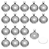 PATIKIL Pendant Trays with Transparent Glass Cabochons, 30 Sets 20mm Round Bezel Trays Pendant Dome Tiles for Photo Pendant Jewelry Making, Silver Gray