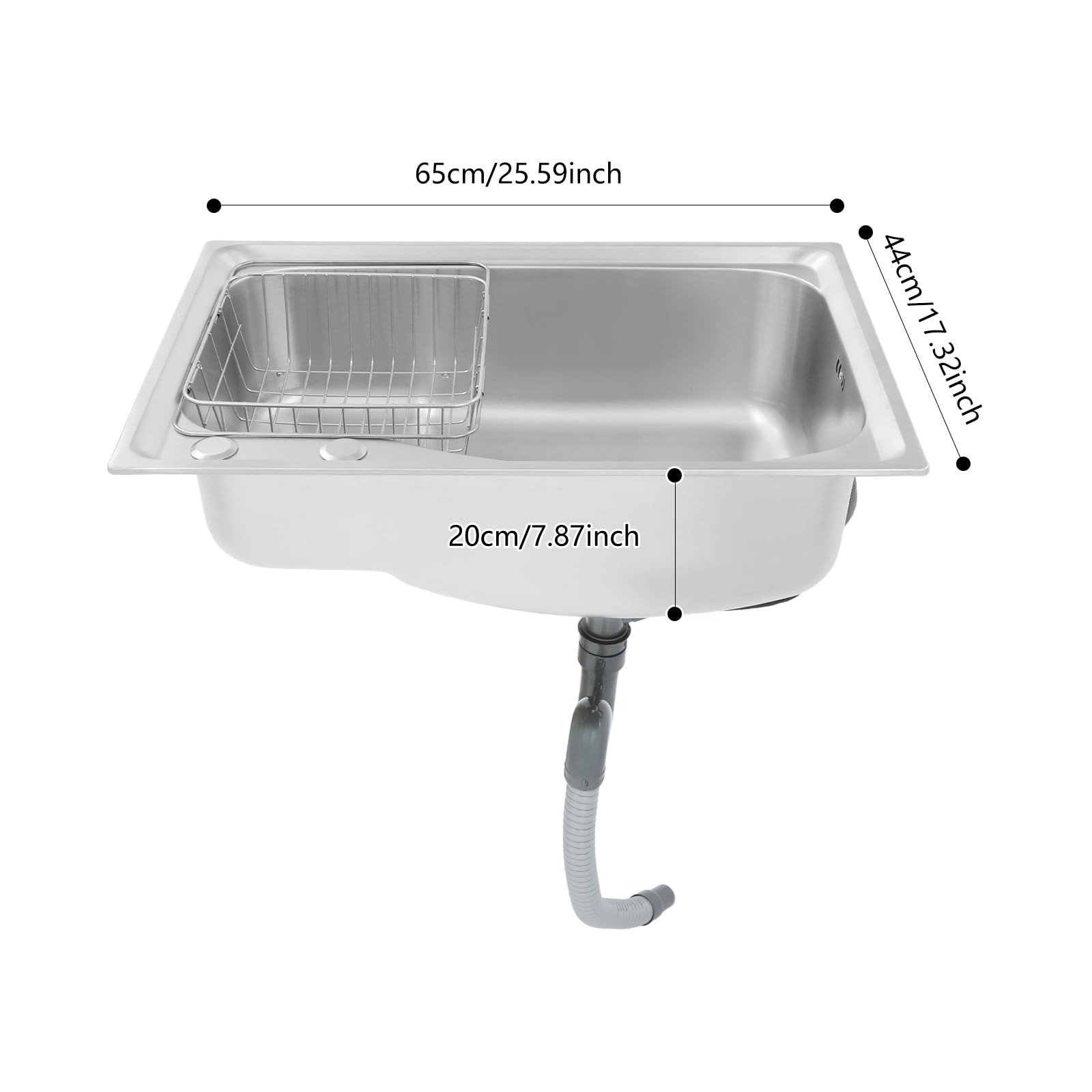 Fregadero Inox Cocina Empotrable Gran Capacidad, Fregadero Rectangular Moderno Plata, Demasiado Completo, Escurredor, Bajo Plano o Empotrado, Accesorios Incluidos, Fácil de Instalar 65x44x20cm
