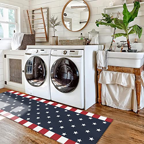 Loopop Independence Day 4Th Of July Kitchen Mats For Floor Cushioned Anti Fatigue 2 Piece Set Kitchen Runner Rugs Non Skid Washable American Flag Red White And Blue #TOP4