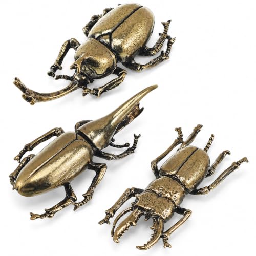 IMIKEYA 3 Pack Mini Brass Beetle Figurines, Vintage Insect Statues