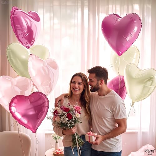 Image of KatchOn, Pastel Valentines Heart Balloons Foil - 18 Inch Pack of 12 | Heart Shaped Balloons for Valentines Day Decorations | Galentines Balloons, Galentines Day Decorations | Valentines Heart Balloons