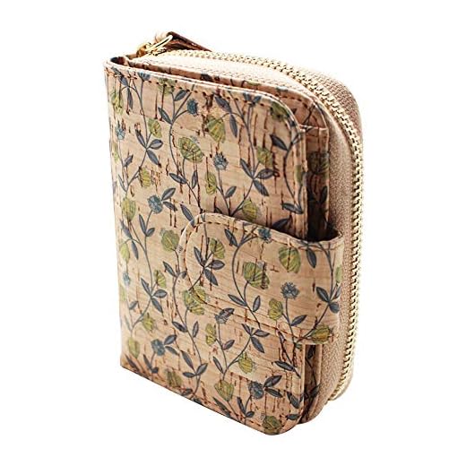 Boshiho - Cartera de corcho vegano para mujer, diseño de cremallera pequeña, con tarjetero y monedero, ecológico, regalo vegano, Corcho 02 (Beige) - BOSHIHO-ZIP-PURSE-013MU