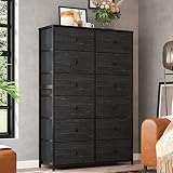 EnHomee Tall Dressers for Bedroom, 12 Drawer Dresser with Wooden Top and Metal Frame, Fabric Dresser