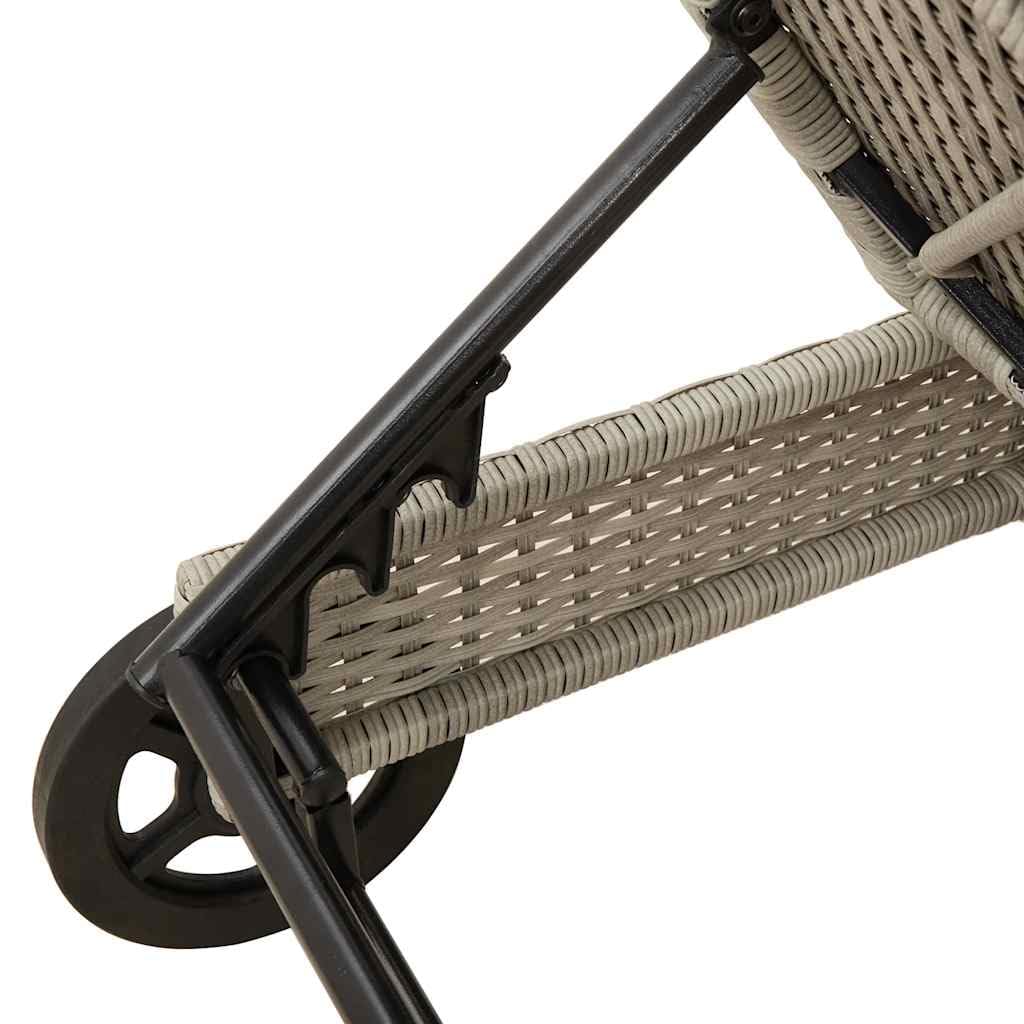 vidaXL Lettino Prendisole con Ruote e Cuscino Polyrattan Grigio Chiaro