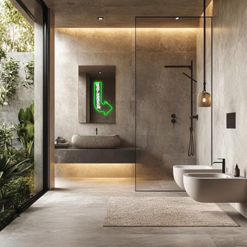 Looklight Bathroom Neon Light Sign Restroom Neon Signs Toilet LED Sign White Green Led Light Up Signs Place Arrow Sign for Restaurant Hotel Bar Shop Home Party - Image 4