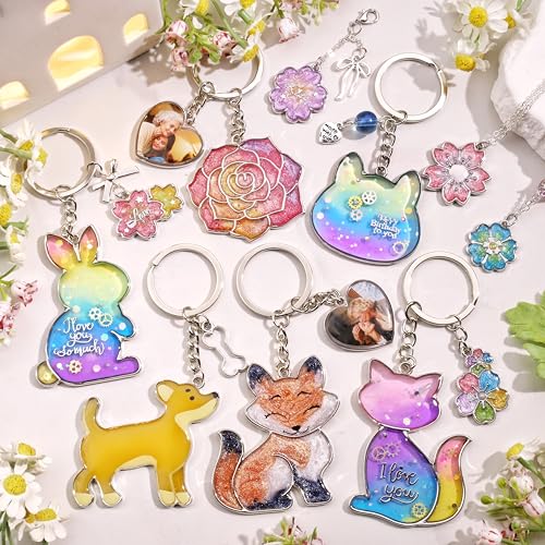 LET'S RESIN Keychain Molds 37Pcs, Silver UV Resin Molds for Beginners, Open Bezel Flower & Animal Molds for Keychain, Jewelry & Pendant Making by LET'S RESIN - Image 2