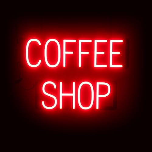 Miniatura 11 de SpellBrite Cartel de café | Letrero relacionado con bebidas de café con aspecto de neón, fuente de luz LED roja | 22.7 x 6.3 pulgadas Rojo