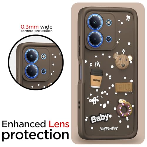 Image of Pikkme Back Cover for Redmi 15c 5G | 3D Bear Silicone Cute & Fun Coffee Cartoon | Full Body Protection Bumper Case (Brown)