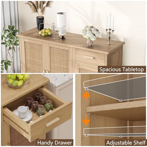 Irontar CWG010M Kitchen Storage Cabinet, Sideboard Buffet Cabinet With Rattan Decorated Doors thumb #6