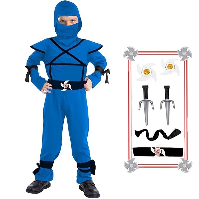 Kids Ninja Costume Set Halloween Ninja Cosplay Costumes with Halloween Ninjas Accessories for Boys Dress up