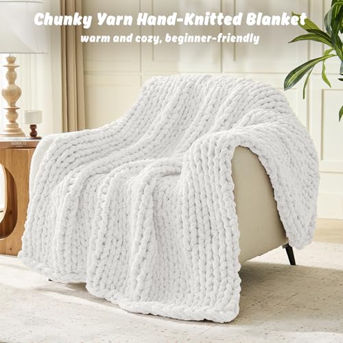 Image of Inhand Chunky Chenille Yarn for Hand Knitting, Thick Bulky Blanket Yarn for Crocheting, Soft Fluffy Yarn for Crochet Gifts & Crafts for Women /Beginners, 8 Pack (29.5 yds /8.4 oz Each), Snow White