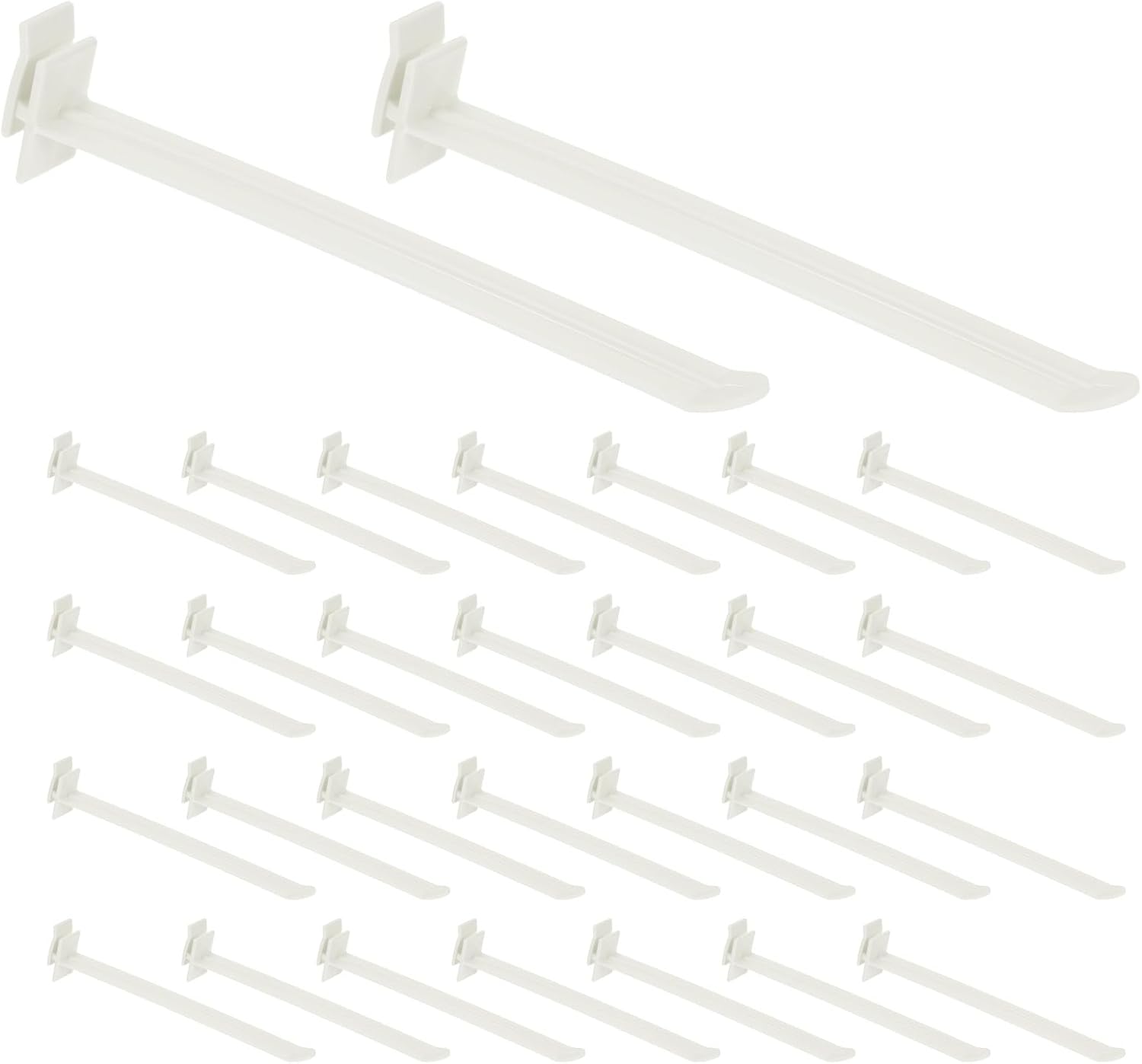 uxcell 30Pcs Slat Wall Panel Hooks, 7 Inch Plastic Slat Wall Accessories Gridwall Hooks Shelves Hanging Accessories for Kitchen Craft Storage Wall Organization Garage Retail, White