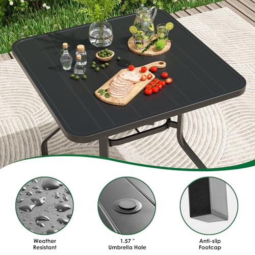 Image of Soohow Outdoor Dining Set for 4, 5-Piece Patio Table and Chairs Set, 4 x Swivel Patio Chairs with Textilene Fabric and 35 inchx35 inch Outdoor Dining Table with 1.57 inch Umbrella Hole for Poolside, Backyard