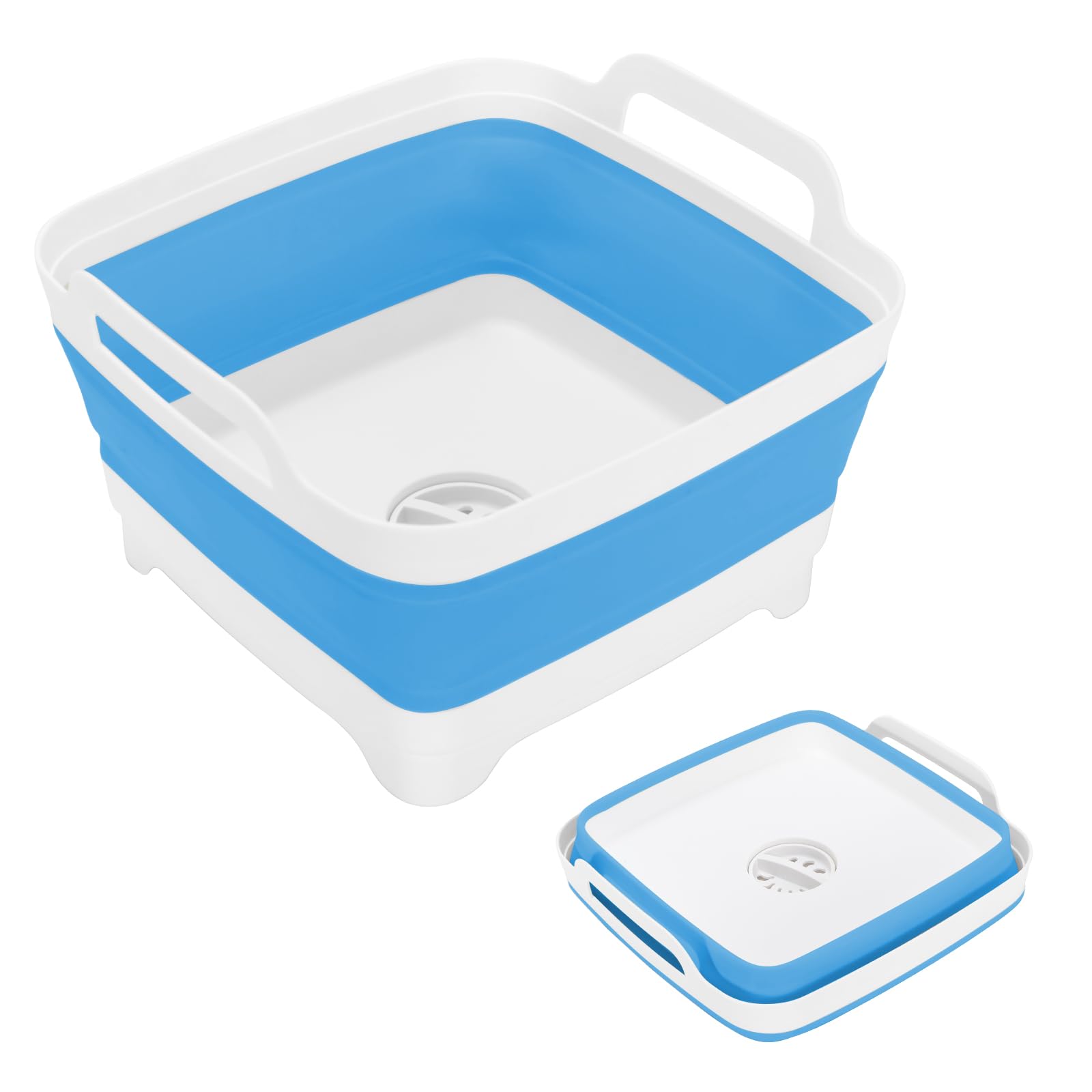 Collapsible Dish Basin, 2.4 Gallon Foldable Kitchen Sink with Drain Plug for Space-Saving Dish Washing, Vegetable & Baby Bottle Cleaning