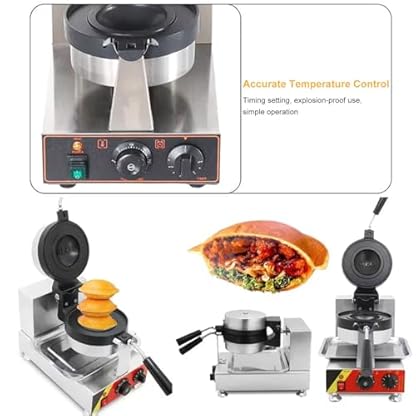 u/f/o Burgermaschine, kommerzieller elektrischer Burger-Hamburger-Maker, Eiswaffeleisen, Antihaft-Platten, einstellbare Temperatur 50-300 ℃, 1300 W/2600 W, Doppelt – Bild 5