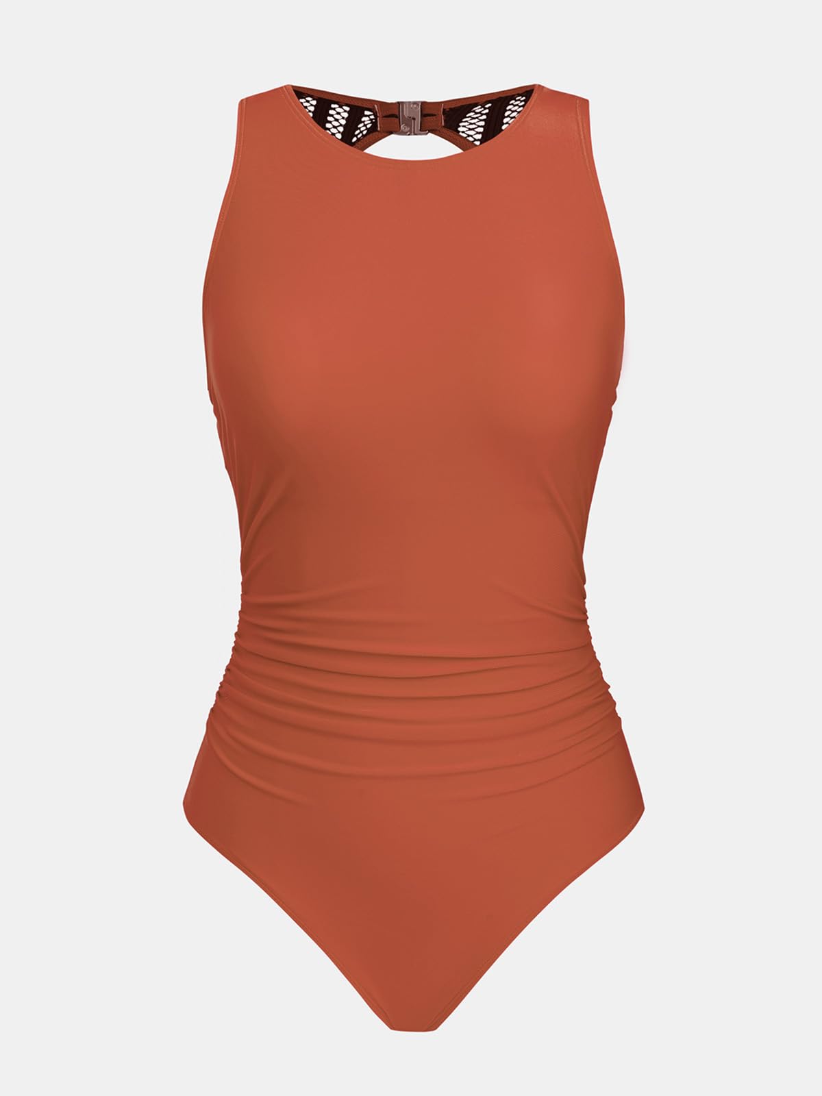 CUPSHE Traje de baño de una pieza para mujer, con control de abdomen, cuello alto, recortado, gancho trasero, traje de baño de malla