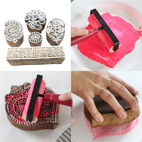 Image of RENIQ Wooden Printing Block for Fabric & DIY Craft | Handcrafted Indian Design Stamp for Textile, Pottery, Mehndi & Home Decor (Multicolor11)