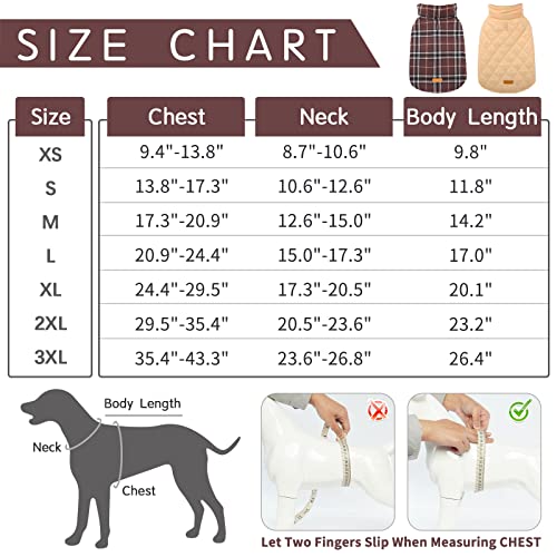 Kuoser Warm Dog Coat, Reversible Dog Jacket Waterproof Dog Winter Coat British Style Plaid Dog Clothes Pet Dog Cold Weather Coats Cozy Snow Jacket Vest For Small Medium Large Dogs Brown M #TOP1