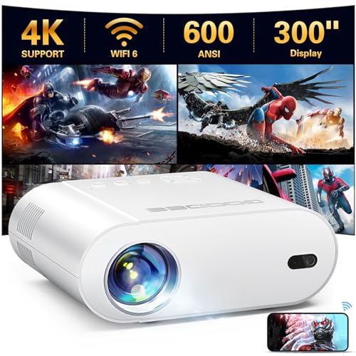 GooDee 4K Mini Projector with WiFi and Bluetooth, Native 1080P Home Theater Compatible with Phones, Laptops, TV Sticks, Games, and PPT