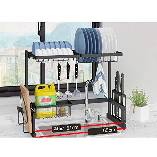 Over Sink Geschirrtrockner, Abtropffläche Regal Lagerung Zähler Organizer Besteckhalter Edelstahl Geschirrkorb Küche Schwarz 65cm (26inch)
