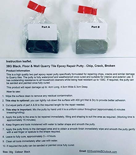 (Black) Floor & Wall Quarry Tile Epoxy Repair Putty - Repairs Chips, Cracks & Defects. 38g