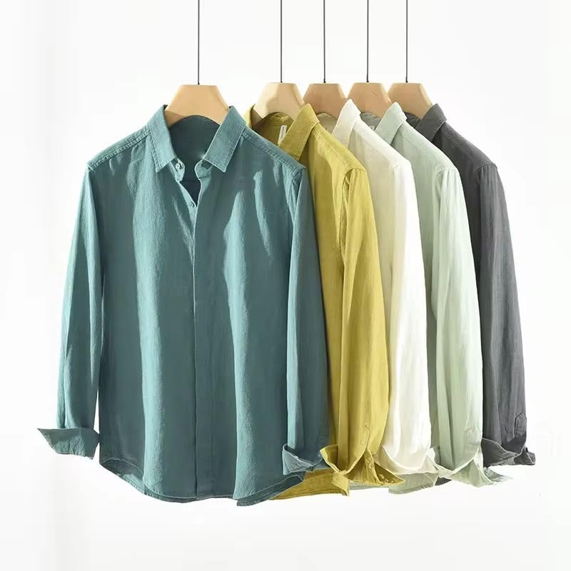 Chemise coton et lin homme de qualité supérieure coupe ample classique - 6