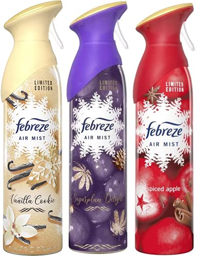 Febreze Air Freshener Spray300ml Vanilla Cookie + Sugarplum Delight + Spiced Apple Bundle Pack