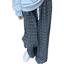 Y2K Baggy Plaid Pant for Women Elastic High Waist Drawstring Casual Goth Pant Grunge Emo Clothes