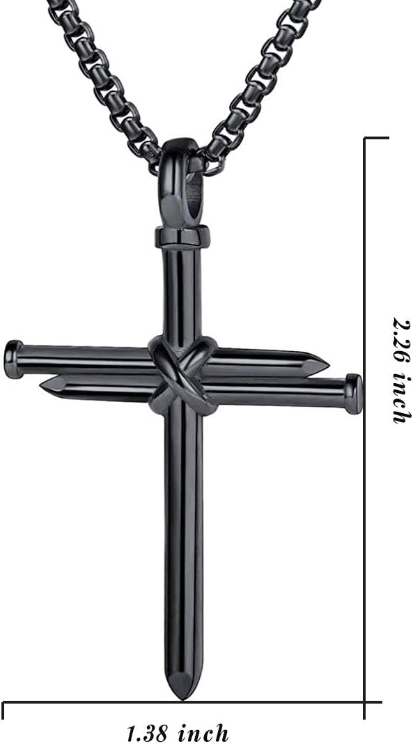 Rnivida Men's Nail Cross Necklace Stainless Steel Cross Pendant Necklace Christian Jewelry Gift for Men - Image 2