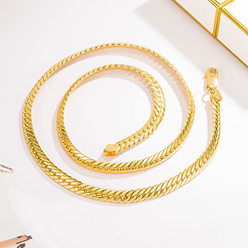 H&Beautimer Classic Men 925 Sterling Silver Flat Snake Chain Necklace Fashion Golden 6mm-18 20" 22" 24 "26 "Curb Cuban Link choker Jewelry Gift3