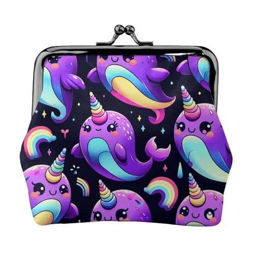 Pu Leather Buckle Coin Purse Arctic-Whale-Narwhals Girls Kiss-Lock Change Purse Wallets