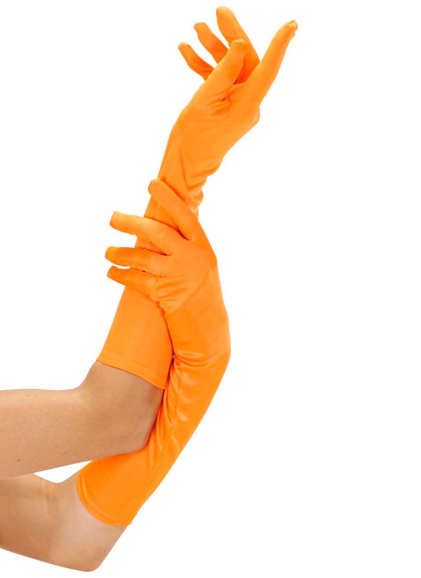 Neon Long - Orange Lace Lycra & Neon Gloves for Fancy Dress Costumes Accessory