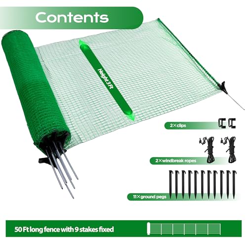 Image of HIDALIFE Temporary Fence with Posts,3'x50' Safety Barrier for Dog Snow Plastic Mesh Fencing with Fiberglass Stake Windbreak Rope,Movable Fencing Roll for Garden Backyard Outdoor Animal Protect