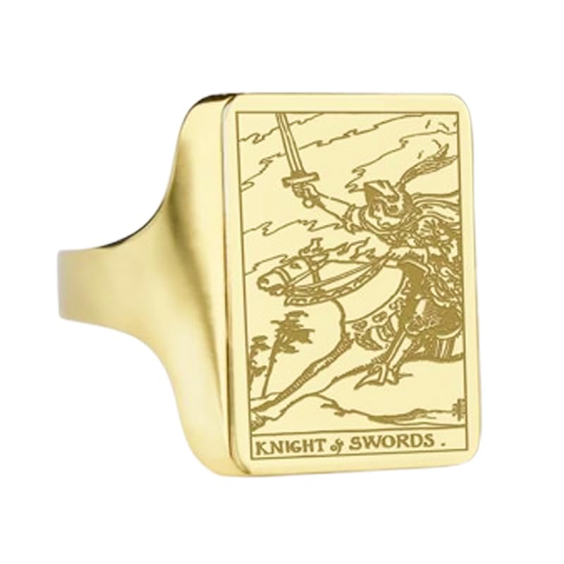 Cadeau gravé chevalier des épées bague tarot rider-waite
