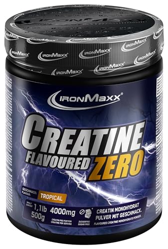 IronMaxx Creatine Powder Flavoured Zero - Tropical, 500g Dose | hochdosiert mit 4000mg Kreatin Monohydrat pro Portion | vegan und zuckerfrei