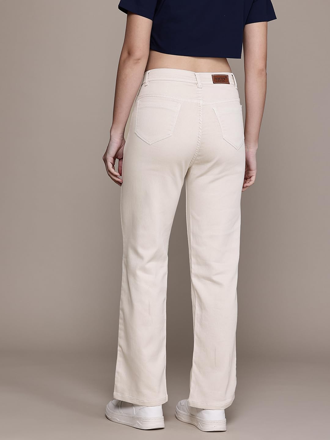 Nifty Women's Denim Straight Fit Boyfriend Jeans (1439_CREEM_28_Cream_28) - Image 4 thumbnail