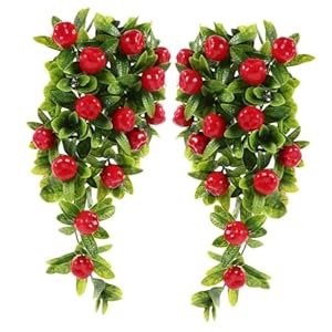 2pcs String Simulated Fruit Hanging Ornaments Artificial Fruit Swag Fake Apples Vine Decorative Swag Fruit Garland Wreath for Wedding Arch Front Door Wall Decor