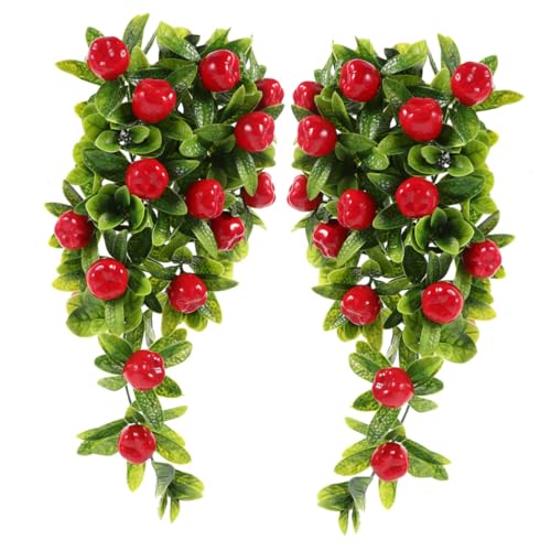 2pcs String Simulated Fruit Hanging Ornaments Artificial Fruit Swag Fake Apples Vine Decorative Swag Fruit Garland Wreath for Wedding Arch Front Door Wall Decor