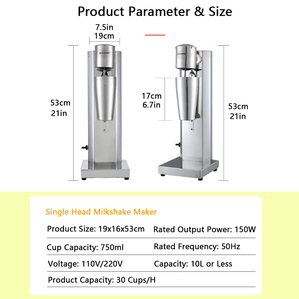 Commerciale Macchina Per Frappè Acciaio Inossidabile Frullatore Elettrico Per Frullatore Per Bevande Frullato Latte Frullatore Per Gelato Per Casa O Affari Tazza Da 750 Ml (Argento)