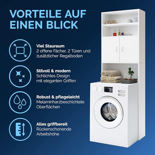 Waschmaschinenschrank Casaria 185x63x20cm mit 2 Türen für das Badezimmer