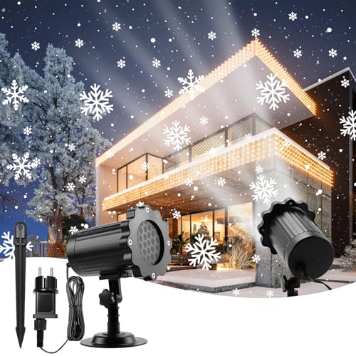 Schneeflocken Projektor mit Fernsteuerung, Projektor Weihnachten Aussen, Weihnachten Dekoration, Weihnachten Outdoor LED Projektionslampe für Weihnachten...