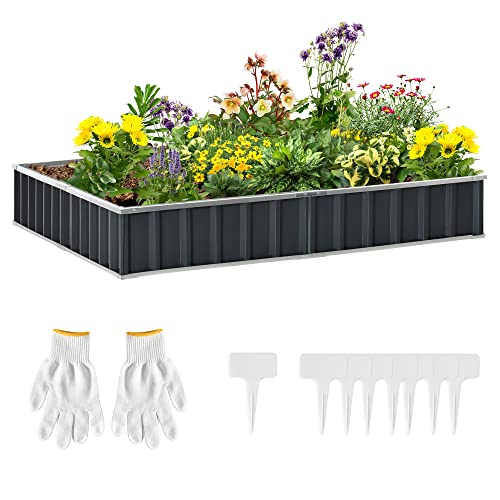 Outsunny 85 x 3 x 1 Raised Garden Bed Galvanized Metal Planter Box for Vegetables Flowers Herbs Dark Gray