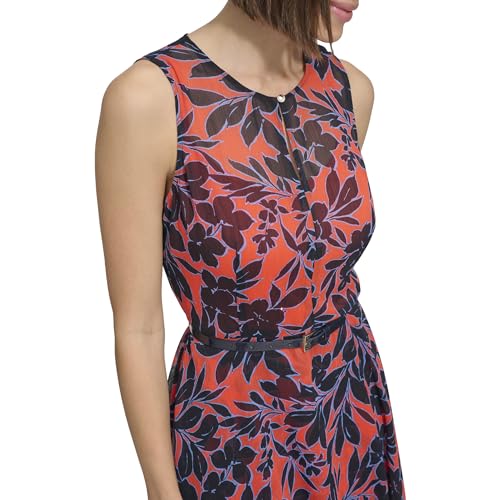 Image of Tommy Hilfiger Women's Sleeveless Keyhole Neck Chiffon Belted Hi-Lo Midi Dress