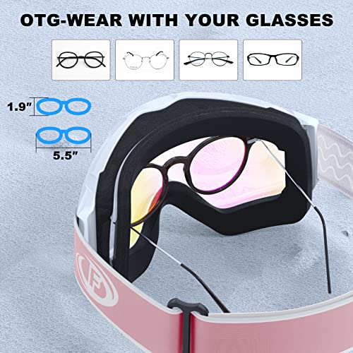 Image of findway Ski Goggles OTG - Over Glasses Snow /Snowboard Goggles for Men, Women & Youth - 100% UV Protection