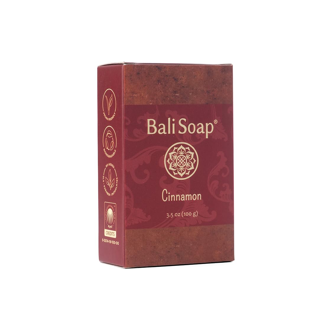 Bali Soap - Cinnamon Natural Bar for Men & Women - Bath, Body and Face Care - Vegan, Handmade, Exfoliating, Moisturizing - 3 Pack, 3.5 Oz Each