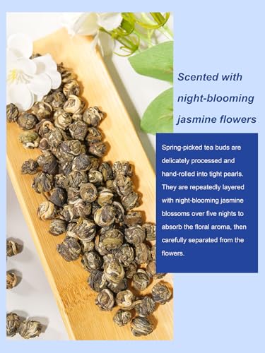 Image of TeeLux Jasmine Pearls Green Tea, Handrolled Green Tea Loose Leaf with Delightful Aroma, Natural Jasmine Pearl Tea, 4 Ounce (Pack of 2)