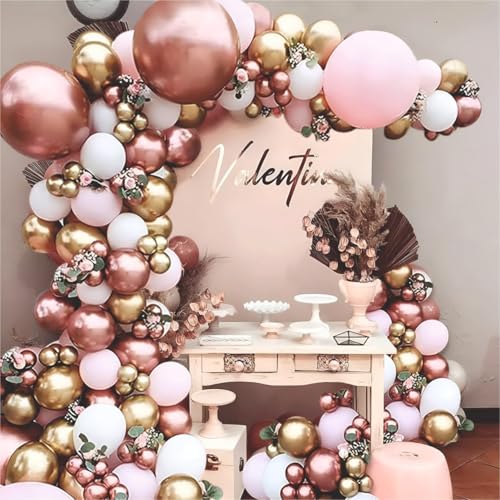 Image of 56 Pcs Set of Pink, Rose gold balloons garland kit for Birthday decoration, Anniversary Celebration, Baby Shower, Home Party Decoration items