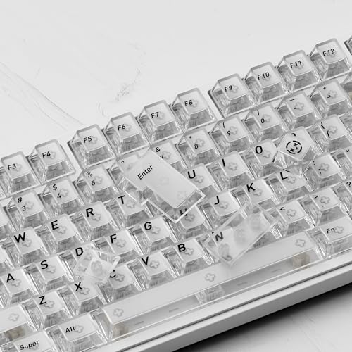 Image of HITIME XVX White Clear Keycaps,Transparent Keycaps 60 75 100 Percent,Ceramic Keycap Style, Shine Through Keycap, Cherry Profile Keyboard Key Cap Set for Mx Switches Mechanical Keyboard, 119 Keys